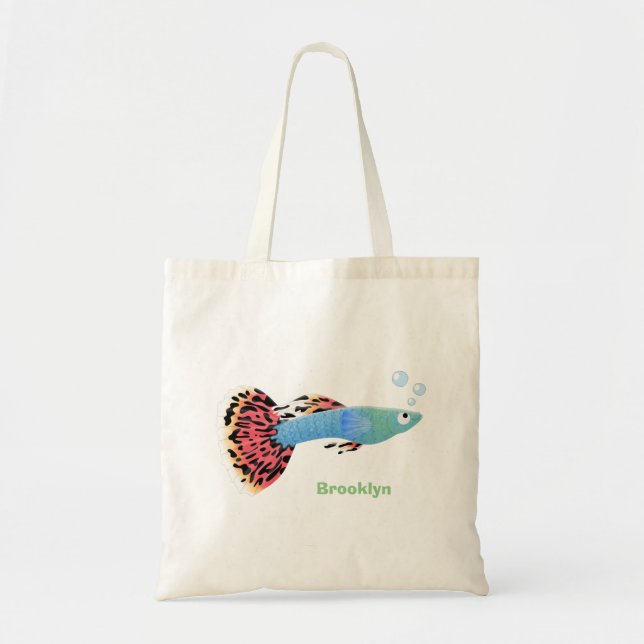 Tote Bag Caricature de poisson tropical guppy très chic (Devant)