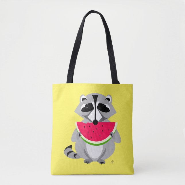 Tote Bag Caricature de Raccoon Eating Watermelon (Devant)