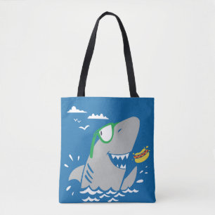 Tote Bag Caricature de requin mignon vintage manger un hot