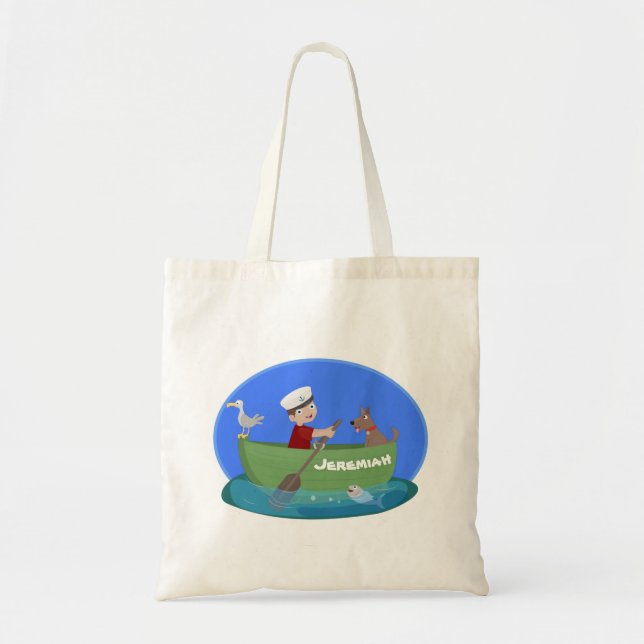 Tote Bag Caricature de voilier et de canot à rames garçon m (Devant)