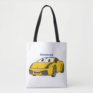Tote Bag Caricature de voiture sport jaune joyeux