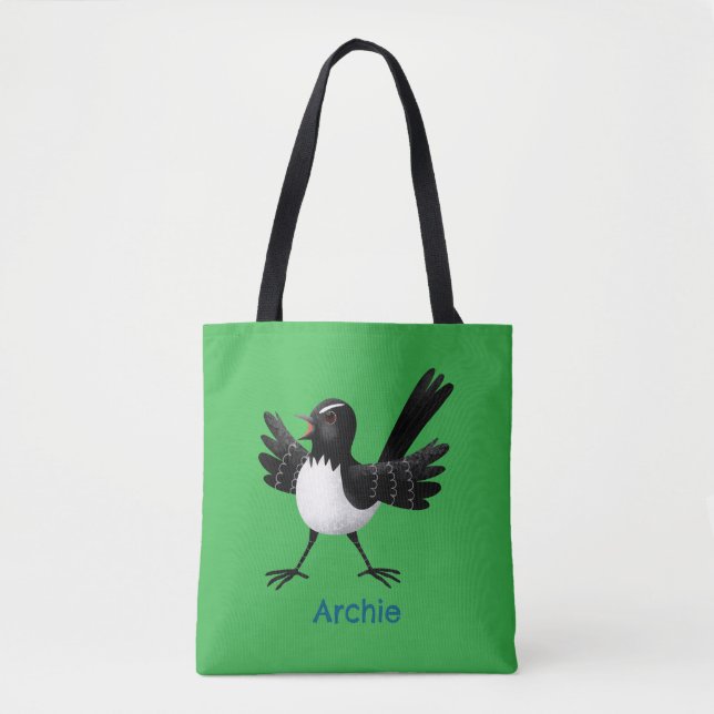 Tote Bag Caricature de Willie Wagtail australienne personna (Devant)