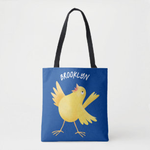 Tote Bag Caricature d'oiseau canari jaune chantant mignon