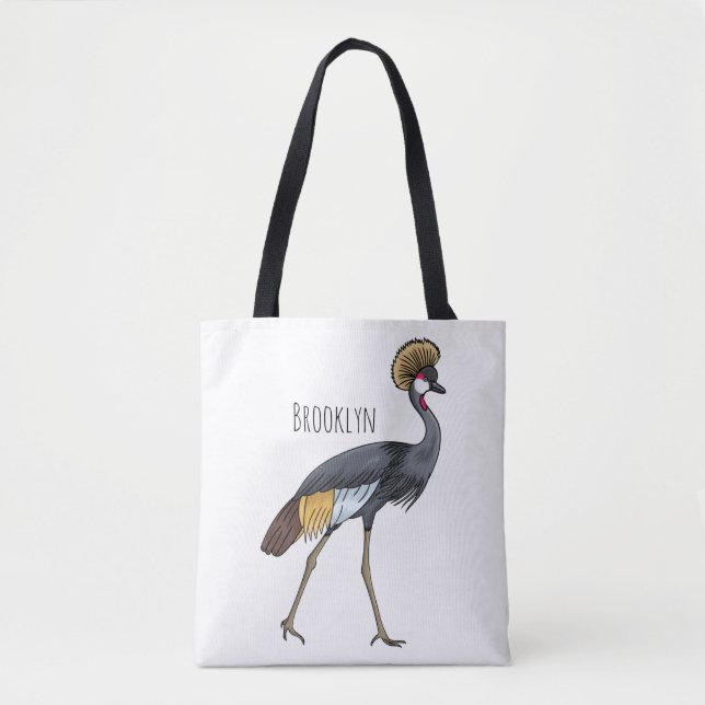 Tote Bag Caricature d'oiseau de grue couronné gris (Devant)