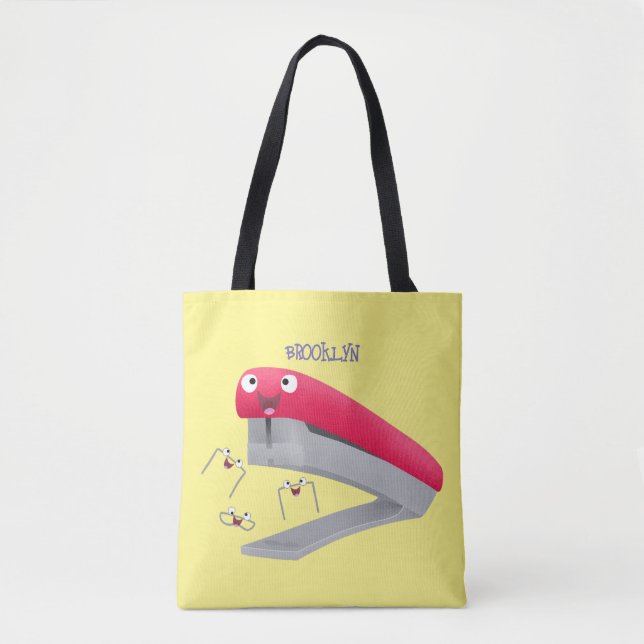 Tote Bag Caricature en agrafeuse rouge pâle (Devant)