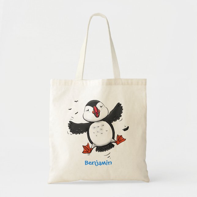 Tote Bag Caricature en bleu bouffin joyeux (Devant)