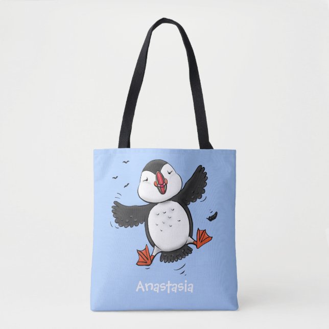 Tote Bag Caricature en bleu bouffin joyeux (Devant)
