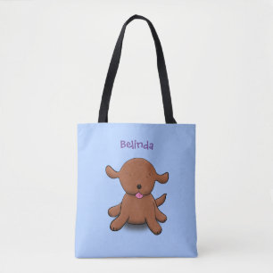 Tote Bag Caricature en bleu pour chien de chiot joyeux