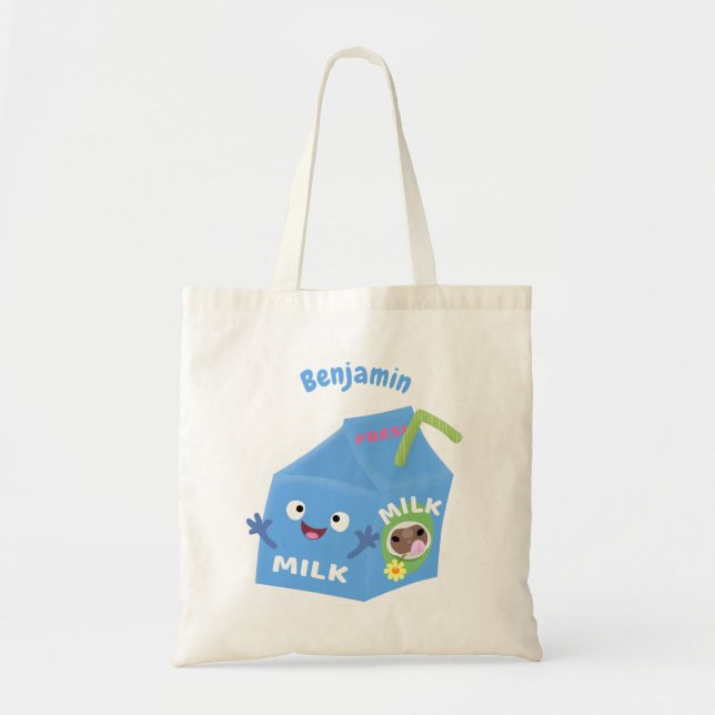 Tote Bag Caricature en carton de lait joyeux (Devant)
