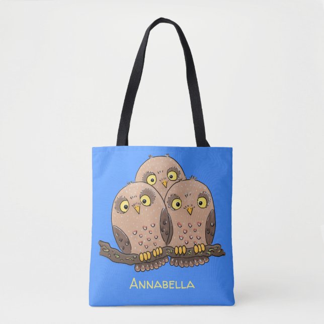 Tote Bag Caricature en trio de chouette (Devant)