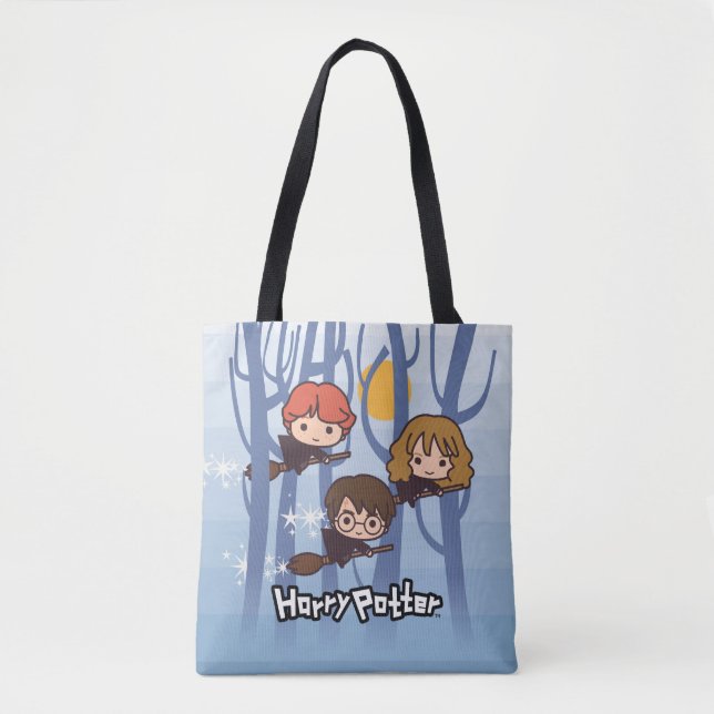 Tote Bag Caricature Harry, Ron, & Hermione Voler Dans Woods (Devant)
