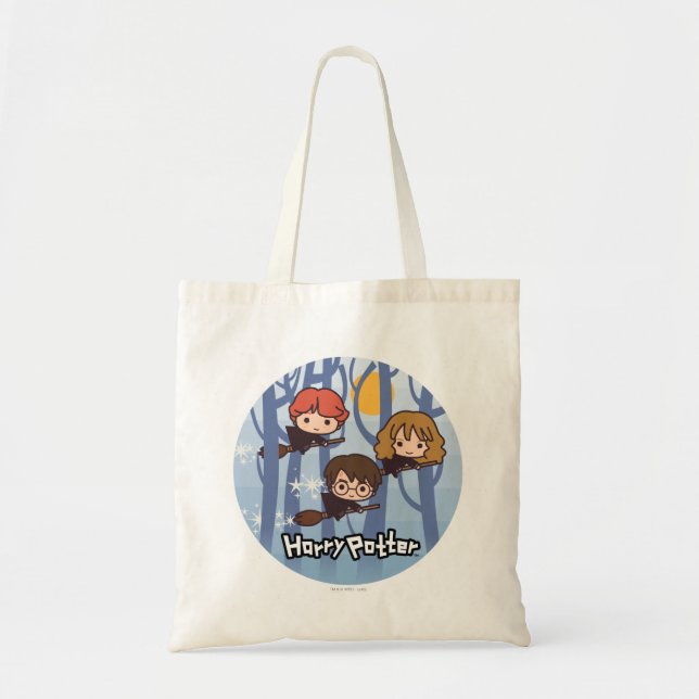 Tote Bag Caricature Harry, Ron, & Hermione Voler Dans Woods (Devant)