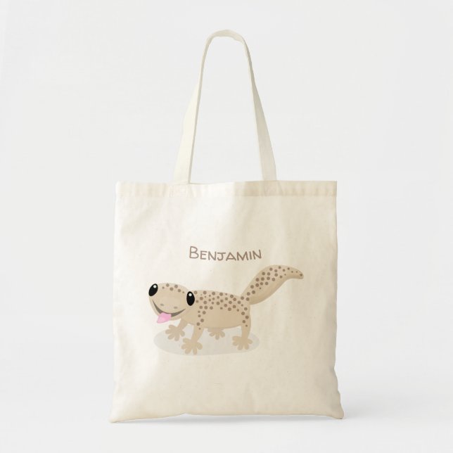Tote Bag Caricature joli tan gecko tan joyeux (Devant)