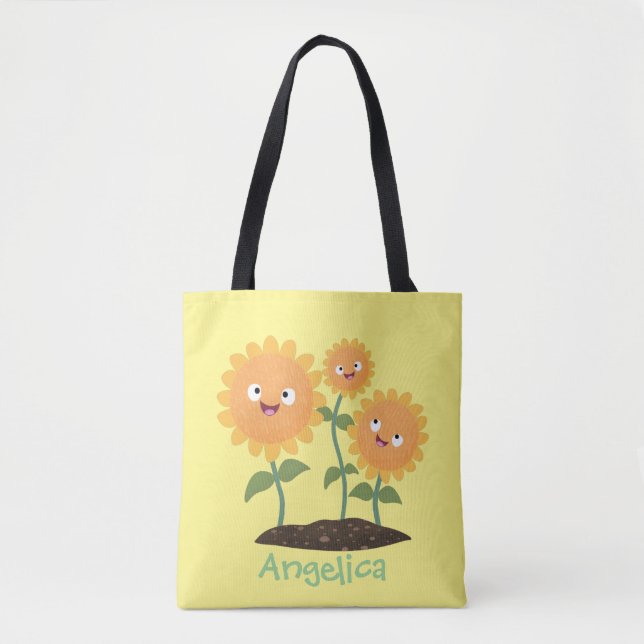 Tote Bag Caricature joli tournesol souriant illustration (Devant)