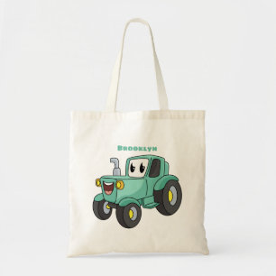 Tote Bag Caricature joli tracteur vert joyeux