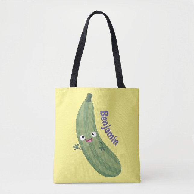 Tote Bag Caricature joyeux de courgettes mignonnes (Devant)