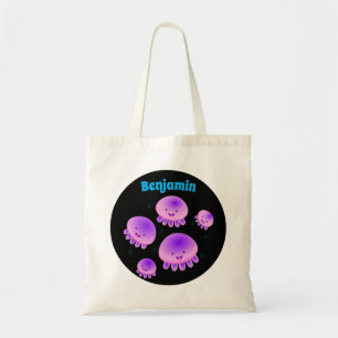 Tote Bag Caricature kawaii de méduse violette rose mou