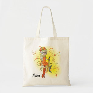 Tote Bag Caricature musicale Rock Chick Texte do-it-yours