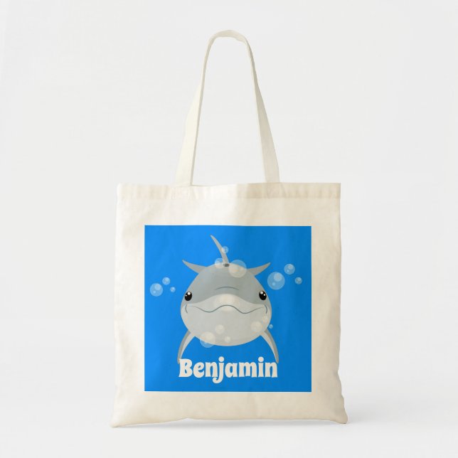 Tote Bag Caricature pour dauphin kawaii joyeux (Devant)