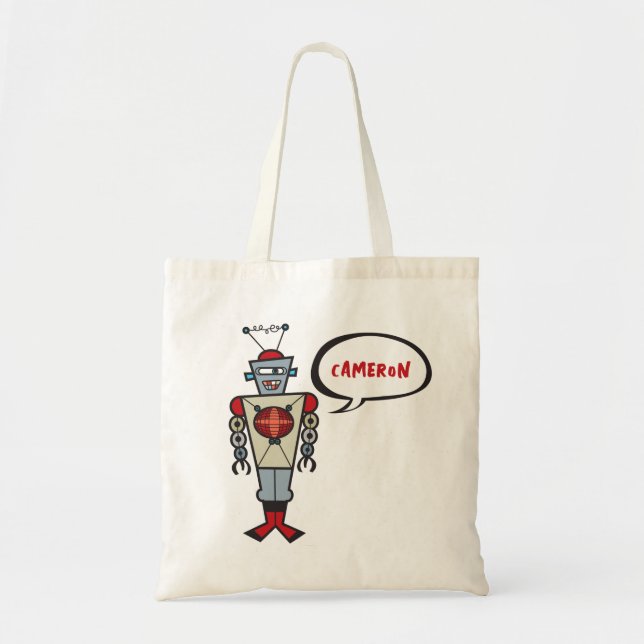 Tote Bag Caricature Robot Rétro Cute Kids Boy Fête d'annive (Devant)