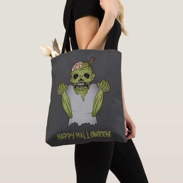 Tote Bag Caricature Zombie effrayante et Happy Halloween Te (De près)