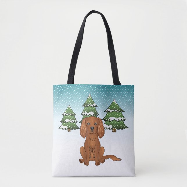 Tote Bag Carlin Cavalier King Charles Spaniel Ruby en Hiver (Devant)