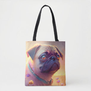 Tote Bag Carlin Chien Animal Portrait Peinture Animaux Cara