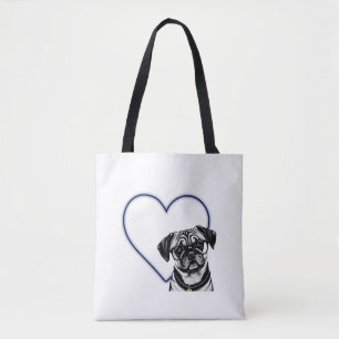 Tote Bag Carlin Chien Portant des lunettes Bleu Coeur Desig