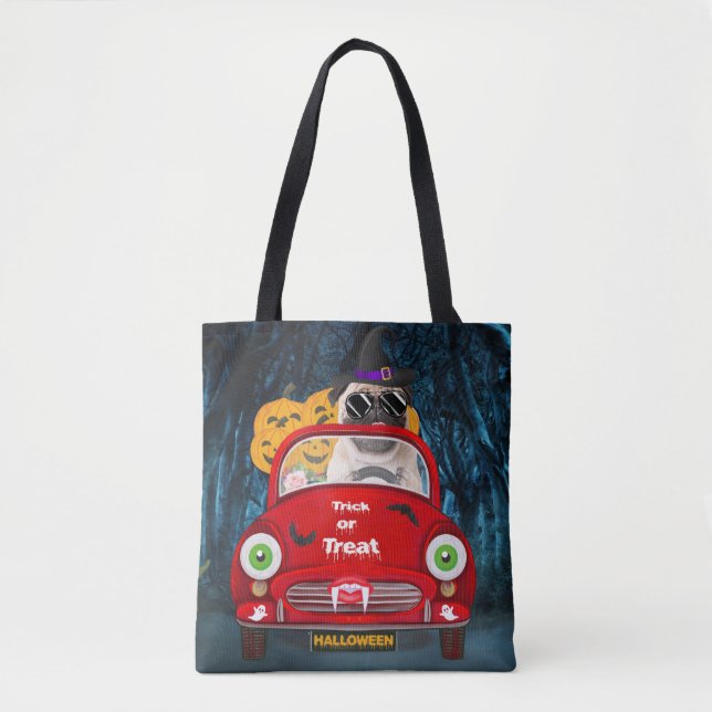Tote Bag Carlin Chien voiture voiture effrayant Halloween (Devant)