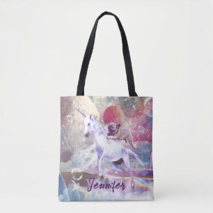 Tote Bag Carlin de galaxie arc-en-ciel équitation licorne d
