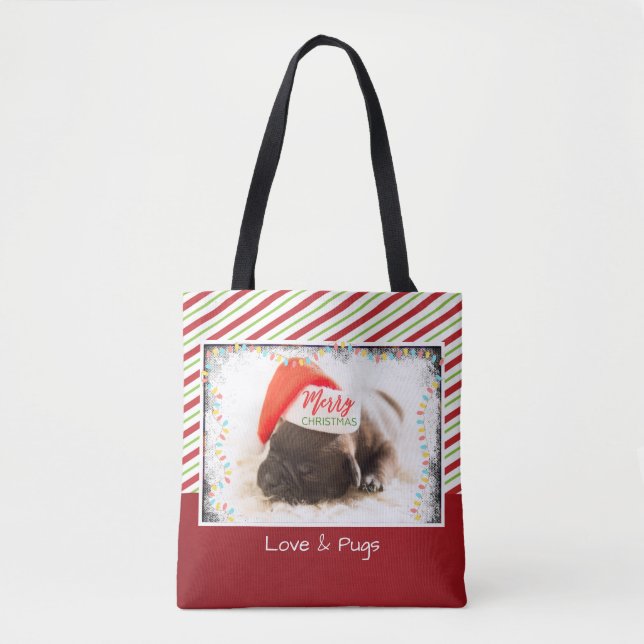 Tote Bag Carlin de Noël à Santa Hat avec lumières de Noël (Devant)