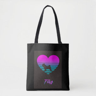 Tote Bag Carlin Vaporwave Heart Carlin Amoureux des chiens