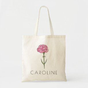 Tote Bag Carnation Janvier Fleur de naissance Nom personnal