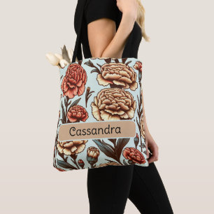 Tote Bag Carnation personnalisée Fleur de naissance Janvier