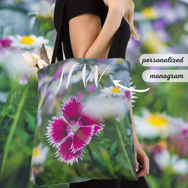 Tote Bag Carnation rose avec marguerites (Créateur téléchargé)