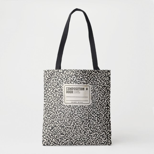 Tote Bag Carnet de composition noire avec Étiquette (Devant)