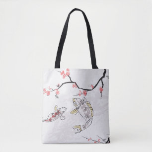 Tote Bag carpe koi poisson nature paysage vue croquis illus