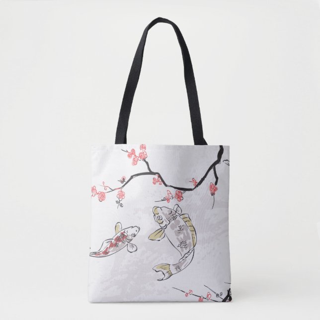 Tote Bag carpe koi poisson nature paysage vue croquis illus (Devant)