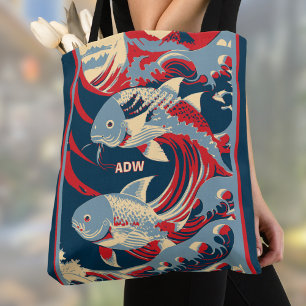 Tote Bag Carpeaux de Koi avec Monogramme de Grande Vague Ro