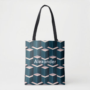Tote Bag Carré bleu moderne Motif géométrique Personnaliser