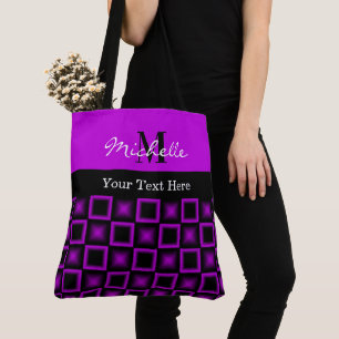 Tote Bag Carré classique Motif noir et violet Monogramme