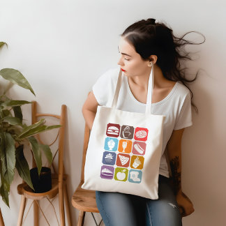 Tote Bag Carré coloré Tasty Food silhouette pour les gourma