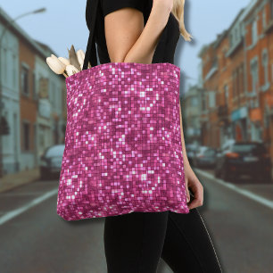 Tote Bag Carré de style disco rose chaud tendance pour la S