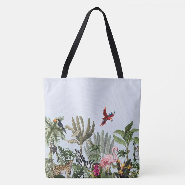 Tote Bag Carré en soie de faune de jungle tropicale (Devant)
