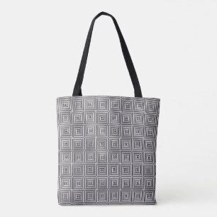 Tote Bag Carré noir et blanc motif géométrique transparent