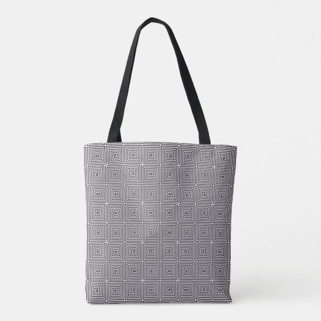 Tote Bag Carré noir et blanc motif géométrique transparent (Dos)