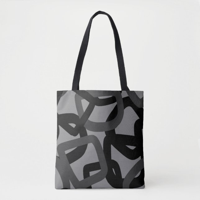 Tote Bag Carré Tangle noir et gris charbon (Devant)