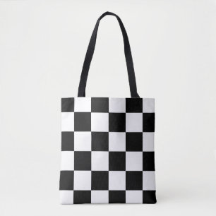 Tote Bag Carré vérifié noir blanc coloré Art Fourre-tout