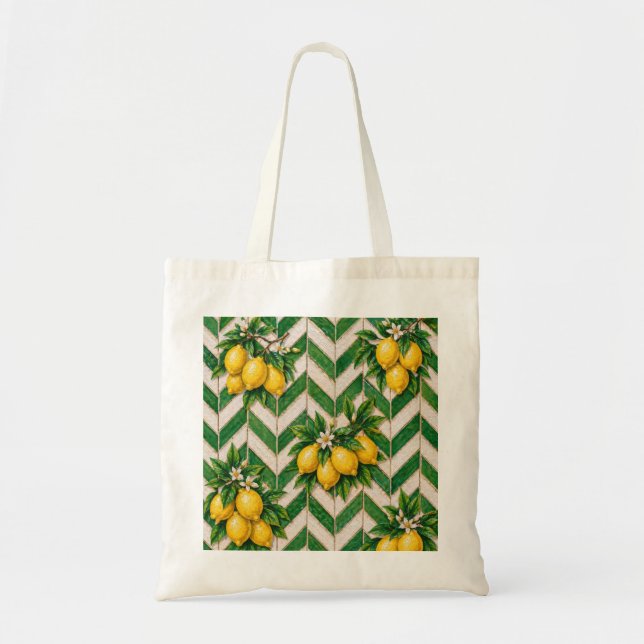 Tote Bag Carreau Chevron Marocain au Citron (Devant)