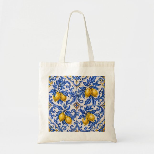 Tote Bag Carreau d'azulejo citron bleu (Devant)